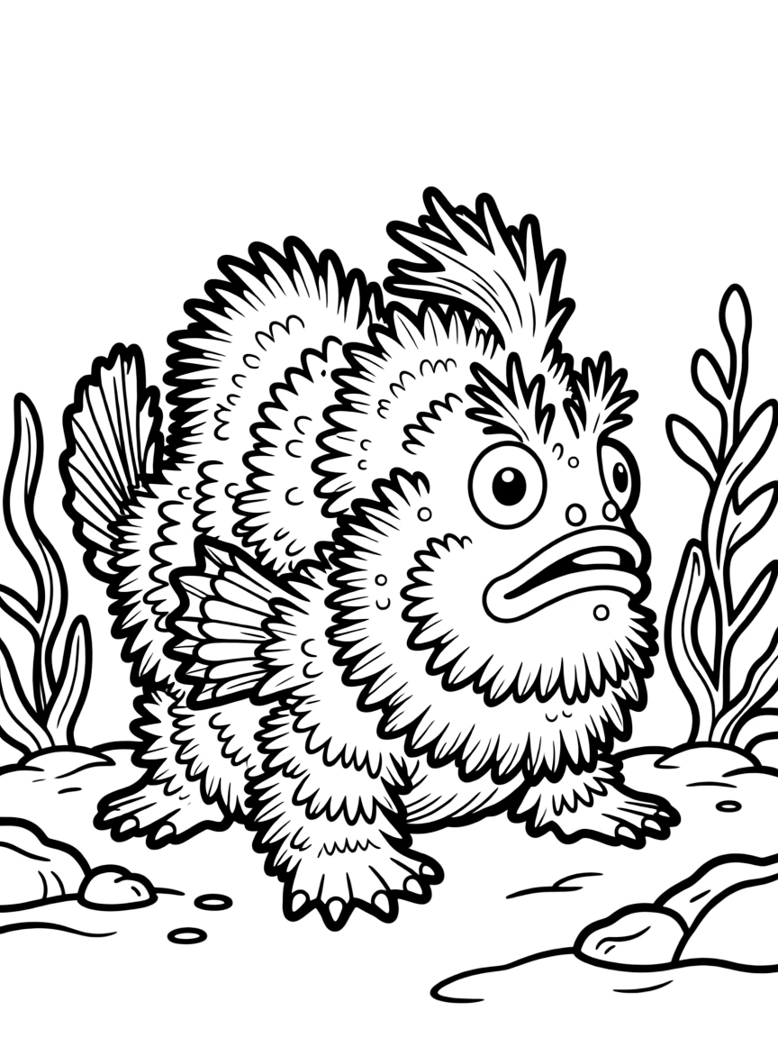 A hairy frogfish with its textured skin appendages making it look like a clump of algae
