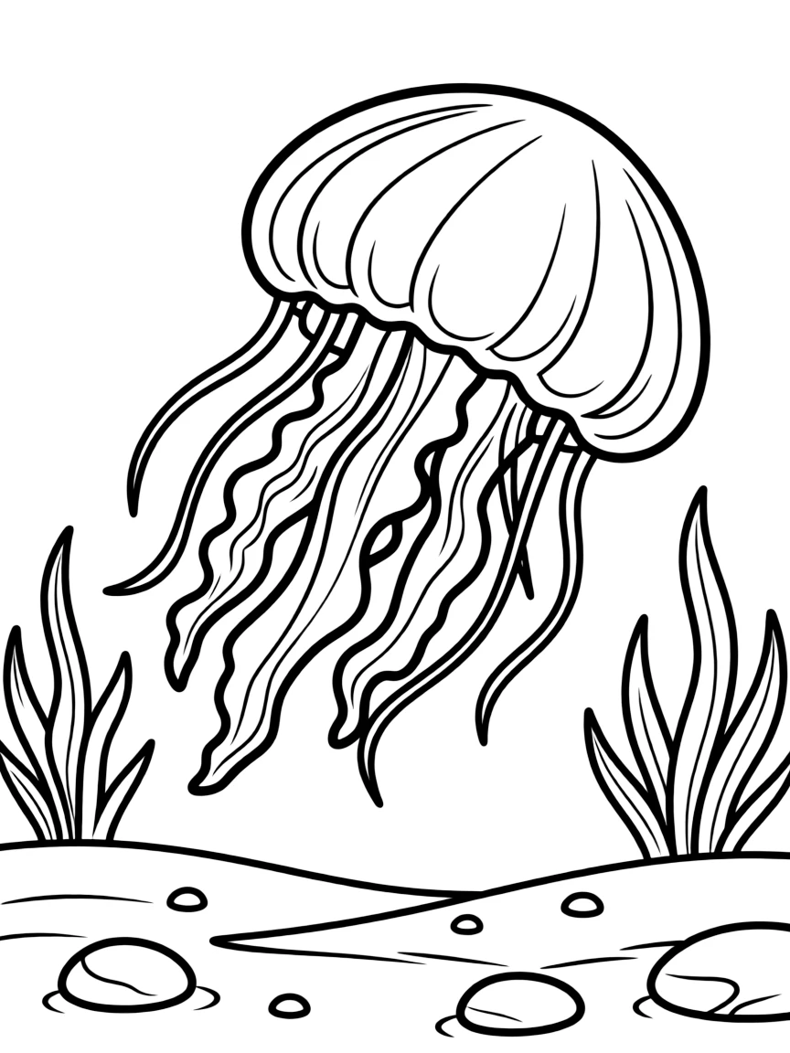 An upside-down jellyfish pulsing while resting on a lagoon floor