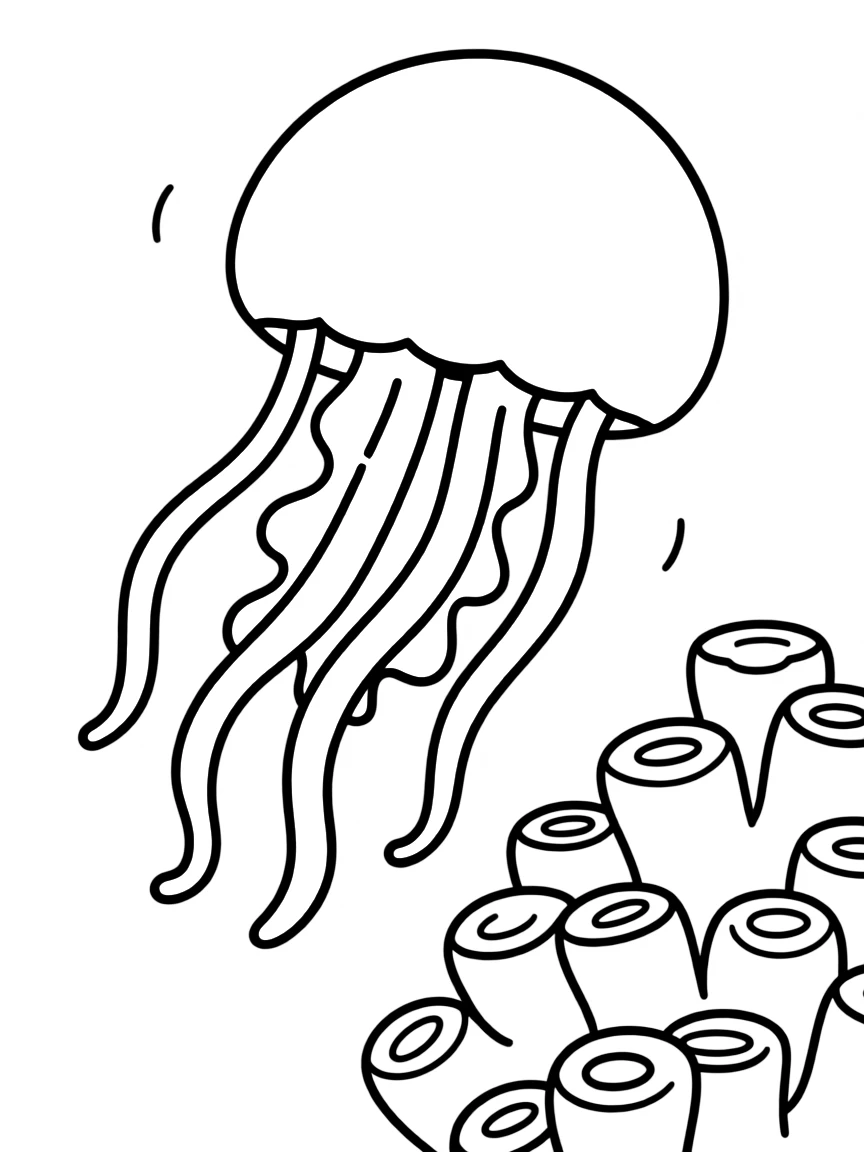 A blue button jellyfish with its circular form and blue coloration floating near a reef