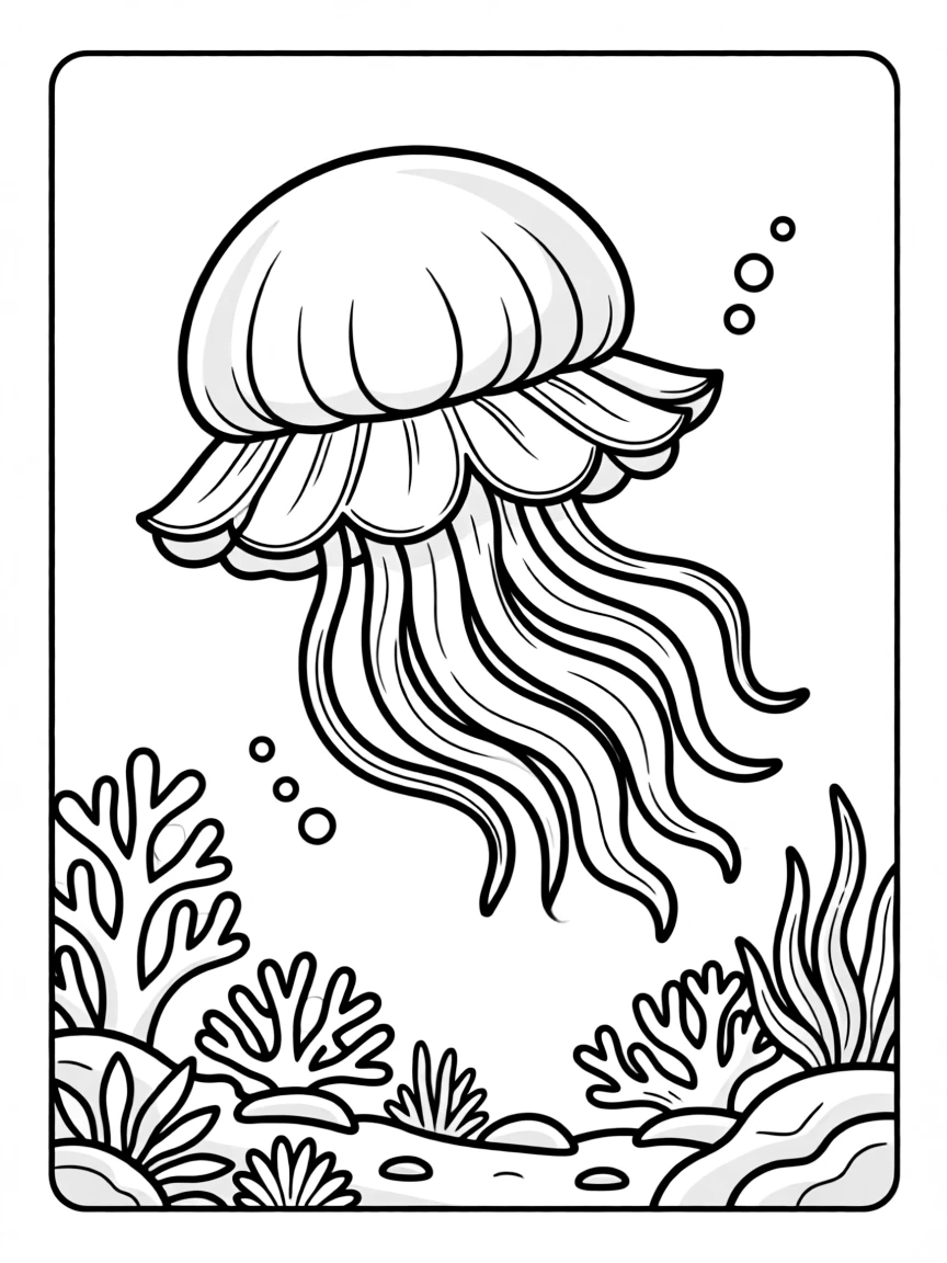 A flower hat jellyfish with its distinctive colorful "petals" swimming near the reef