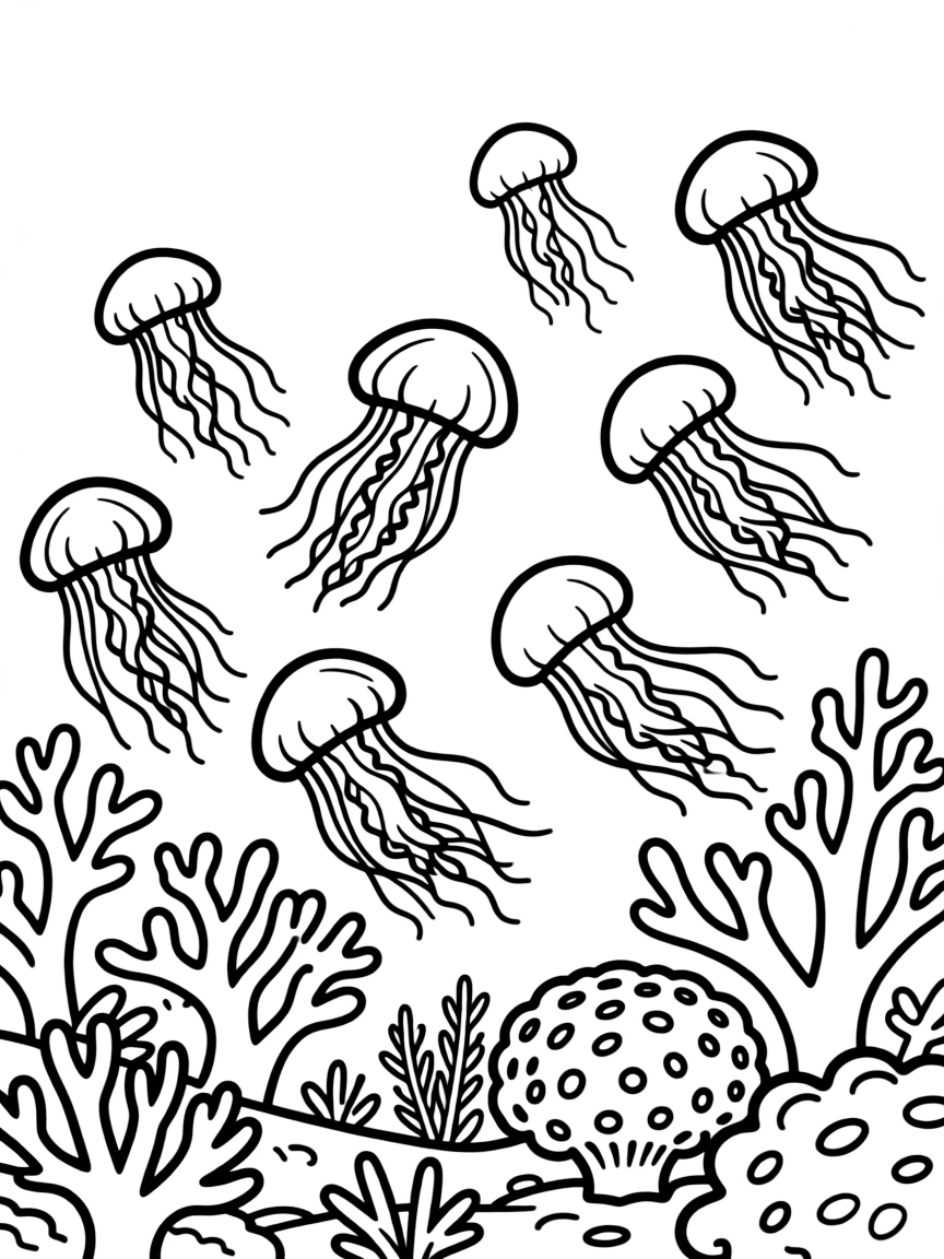 A thimble jellyfish swarm passing over a reef during their seasonal migration