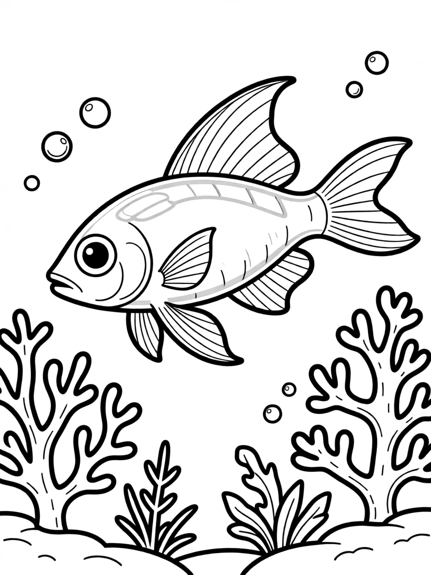 A larval fish in its transparent phase before settling on the reef