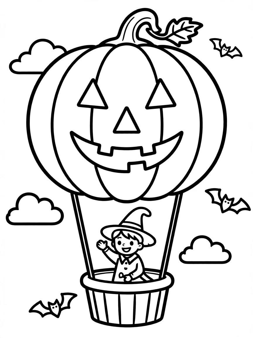 A pumpkin-shaped hot air balloon for Halloween