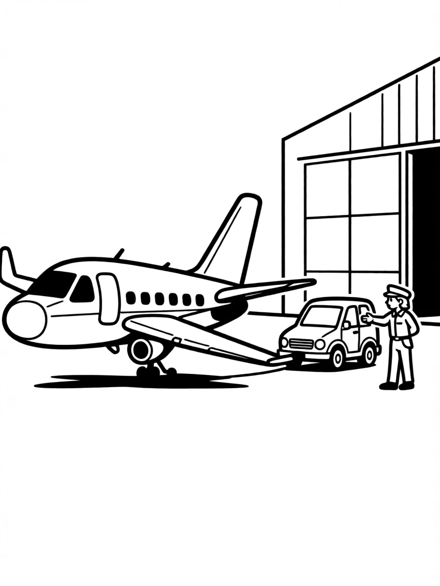 An airplane being towed to a maintenance hangar