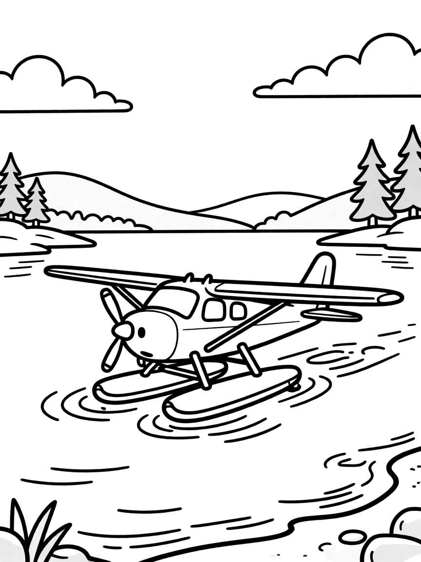 A small seaplane landing on a remote lake