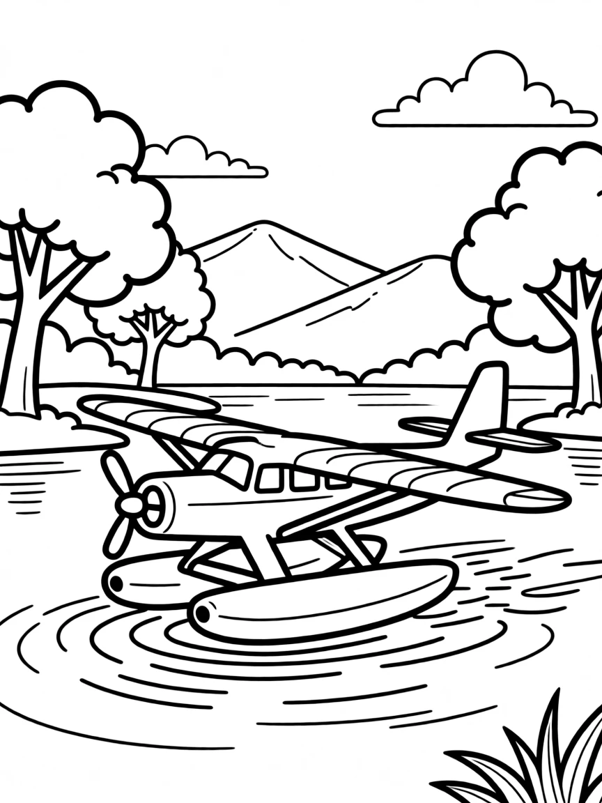 A flying boat landing on a pristine wilderness lake