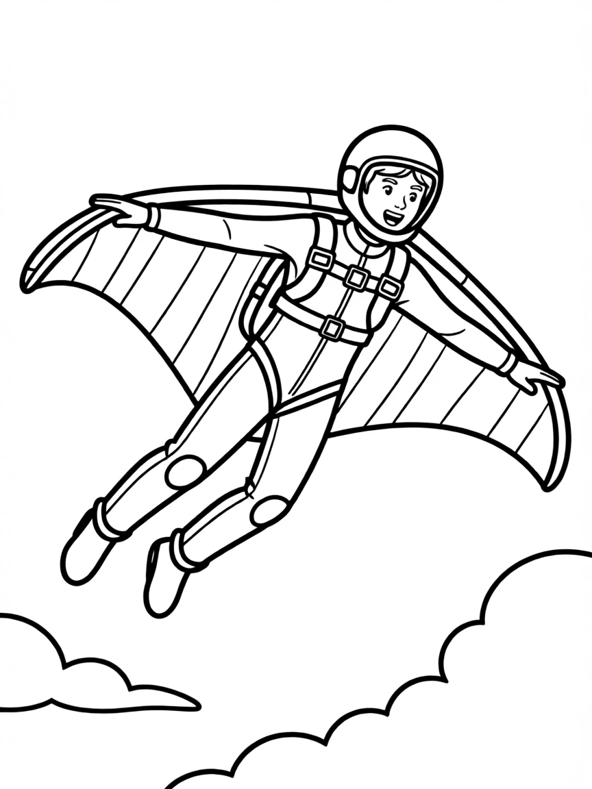 A wingsuit flyer with detailed equipment