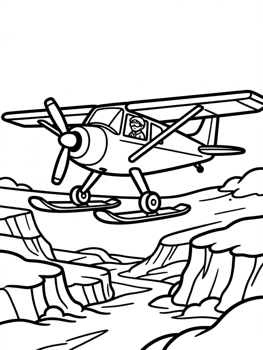 A ski-equipped plane landing on a glacier