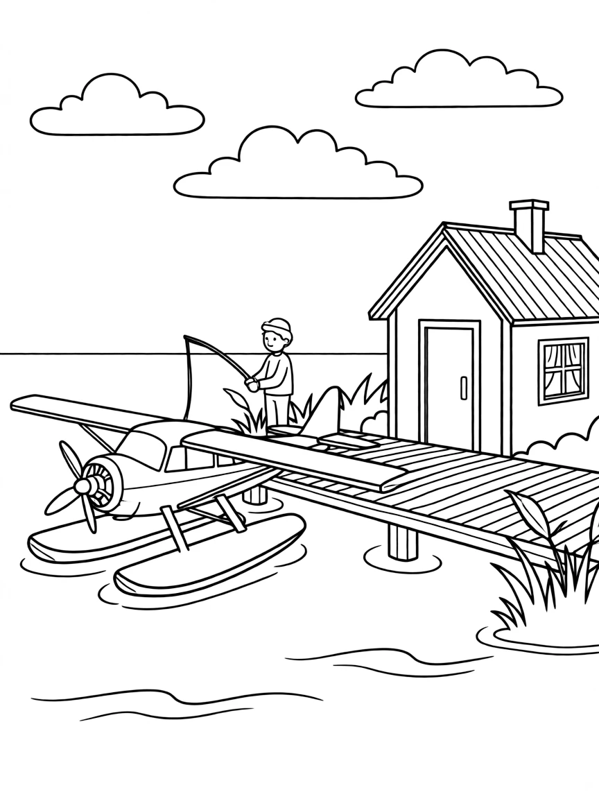 A floatplane moored at a remote fishing cabin dock