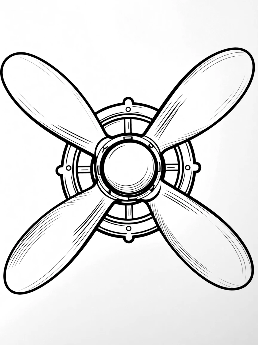 A detailed airplane propeller with hub and blades