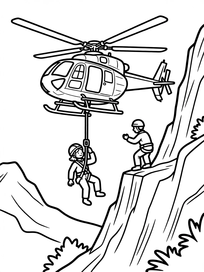 A helicopter rescue team performing a mountain rescue