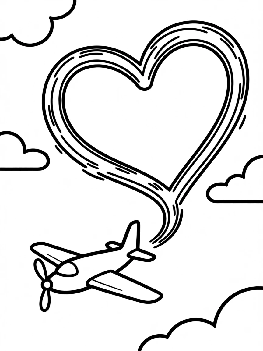 A plane writing a heart shape in the sky
