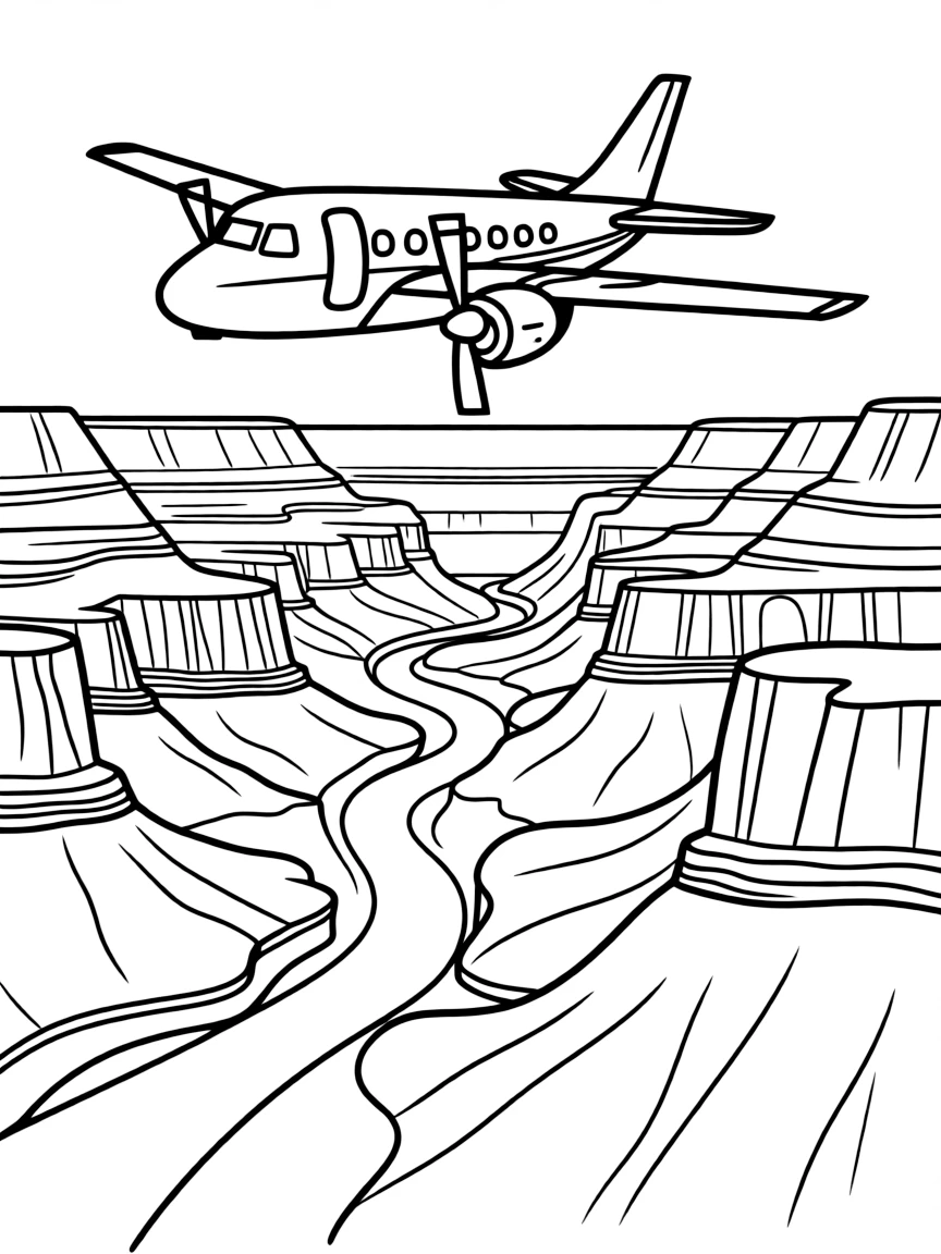 An aircraft flying over a natural wonder like Grand Canyon