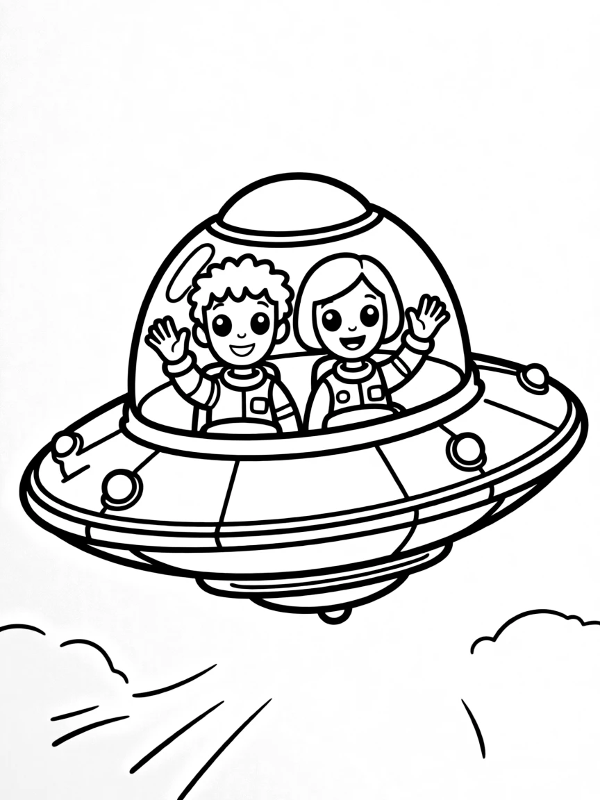 A flying saucer with friendly alien pilots