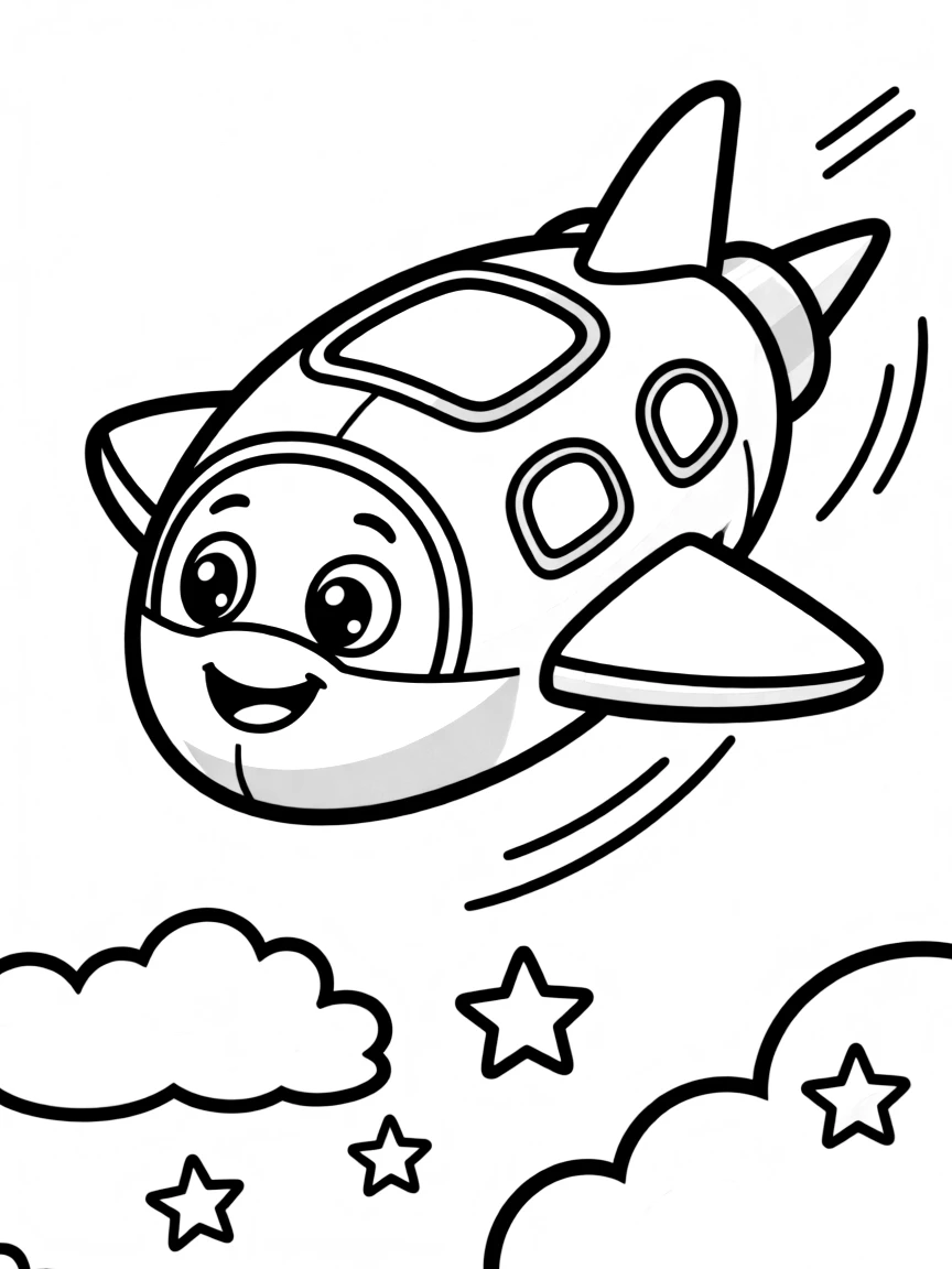 A toy spaceship come to life and flying