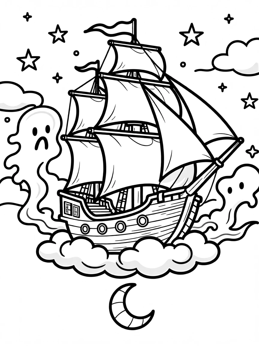 A legendary ghost ship sailing through night skies