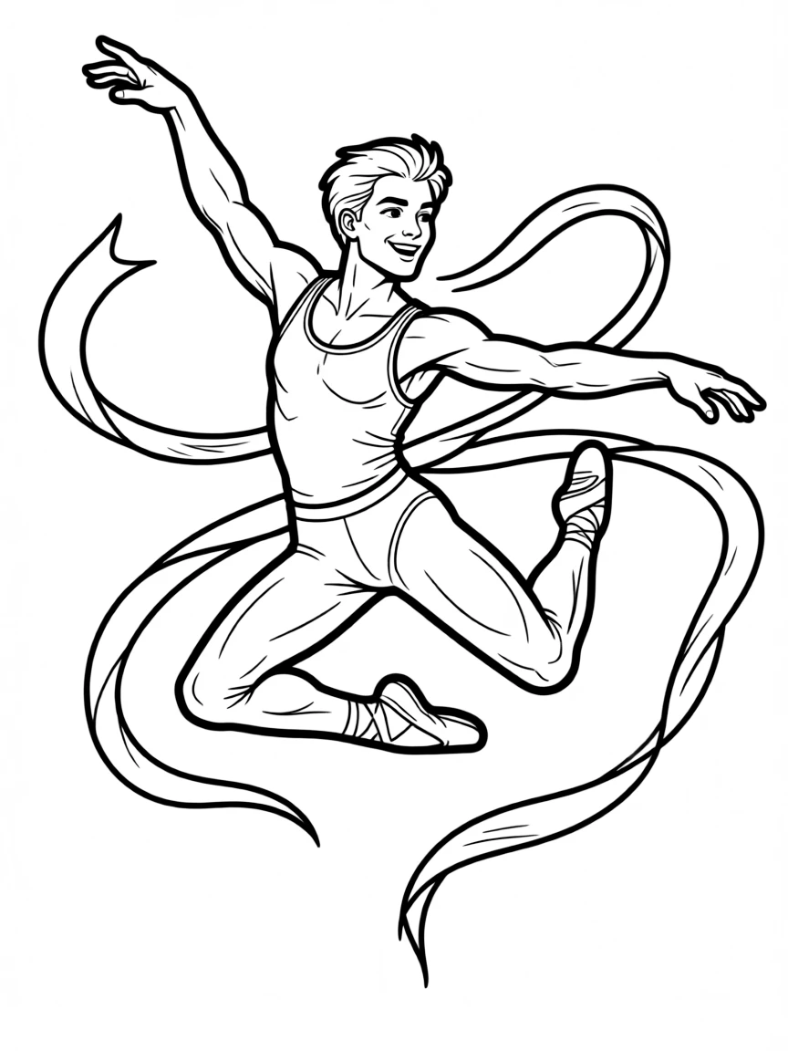 A male ballet dancer mid-leap with muscular definition and dynamic movement