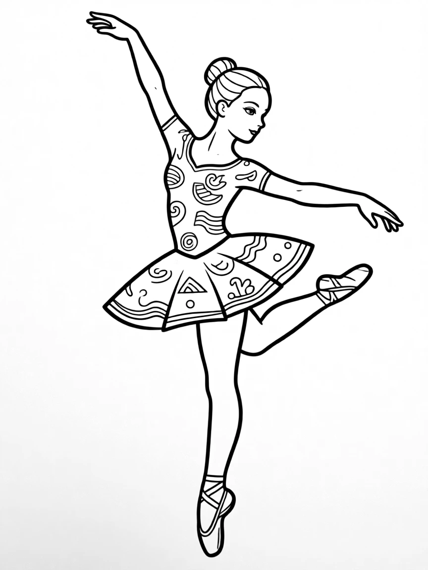 A contemporary ballet dancer in a modern costume with abstract patterns