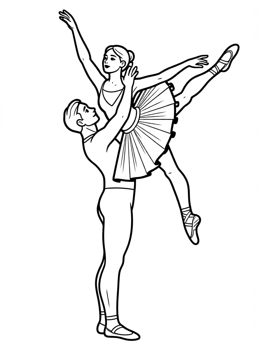 A male and female ballet dancer executing a perfect lift with focused expressions