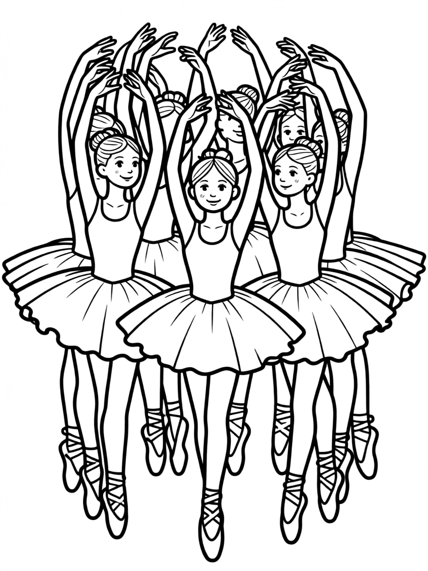 A group of ballet dancers in a crescendo pose from Swan Lake