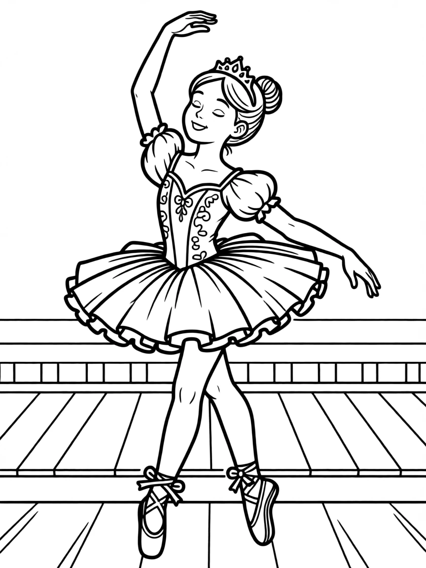A young ballet dancer at her first recital with a detailed costume and tiara