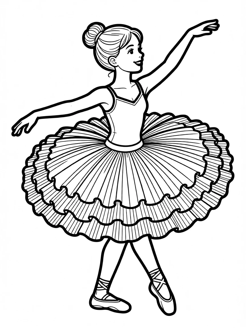 A ballerina mid-twirl with her tutu showing detailed layers and textures