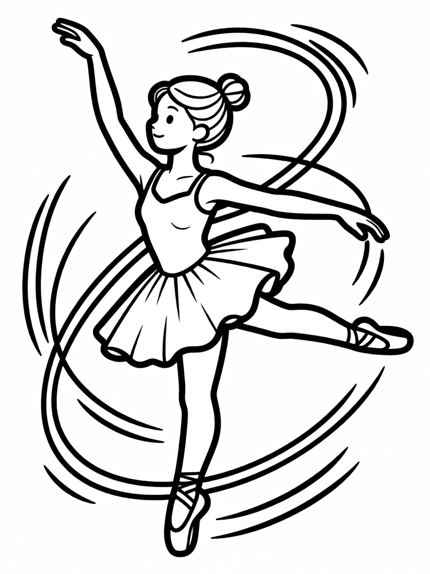 A ballet dancer performing fouettés with motion lines showing the movement
