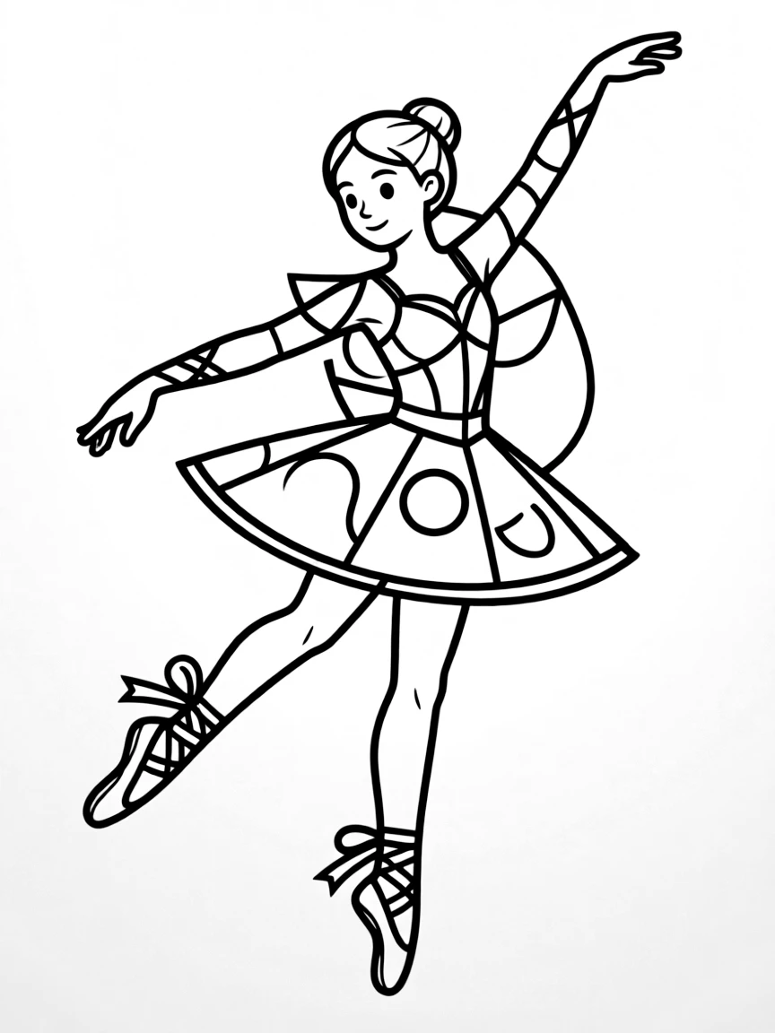 A modern ballet dancer in abstract pose with geometric costume design