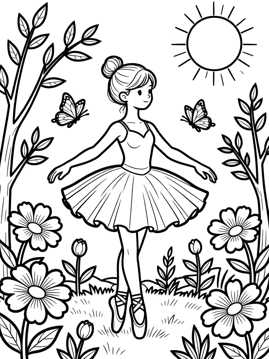 A ballet dancer performing outdoors with natural elements integrated into the scene