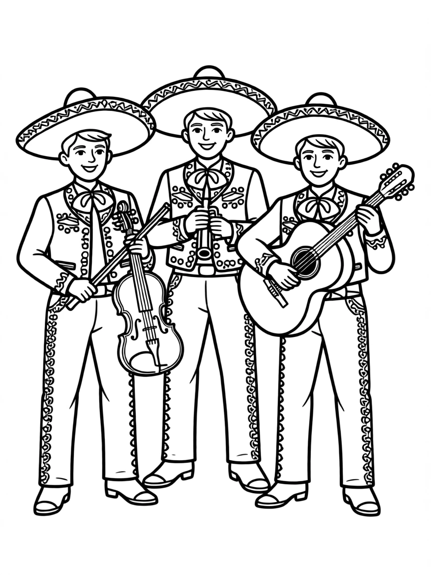 A mariachi band with traditional instruments and ornate uniform details