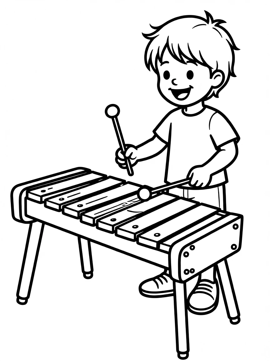 A xylophone player with mallets striking colorful bars