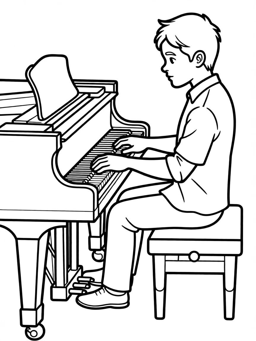 A concert pianist with hands in complex position on keyboard