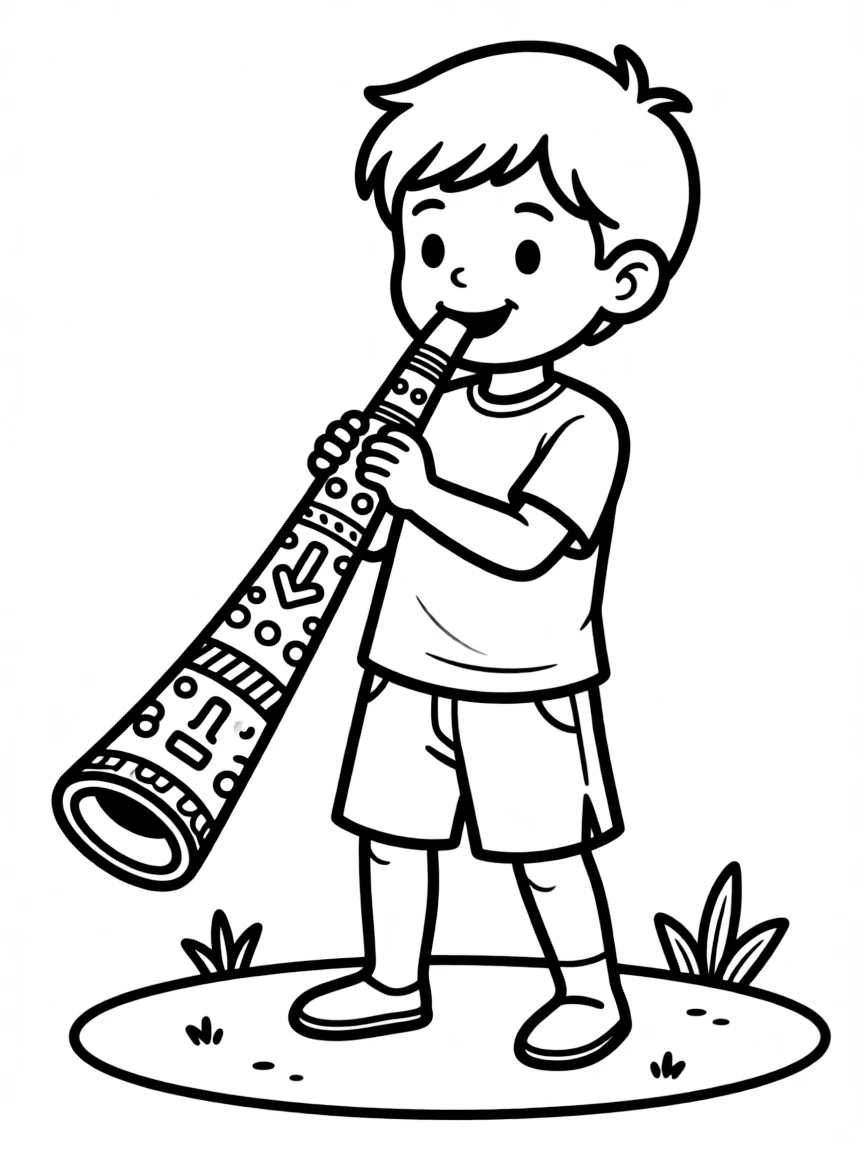 A didgeridoo player with elaborately decorated traditional instrument