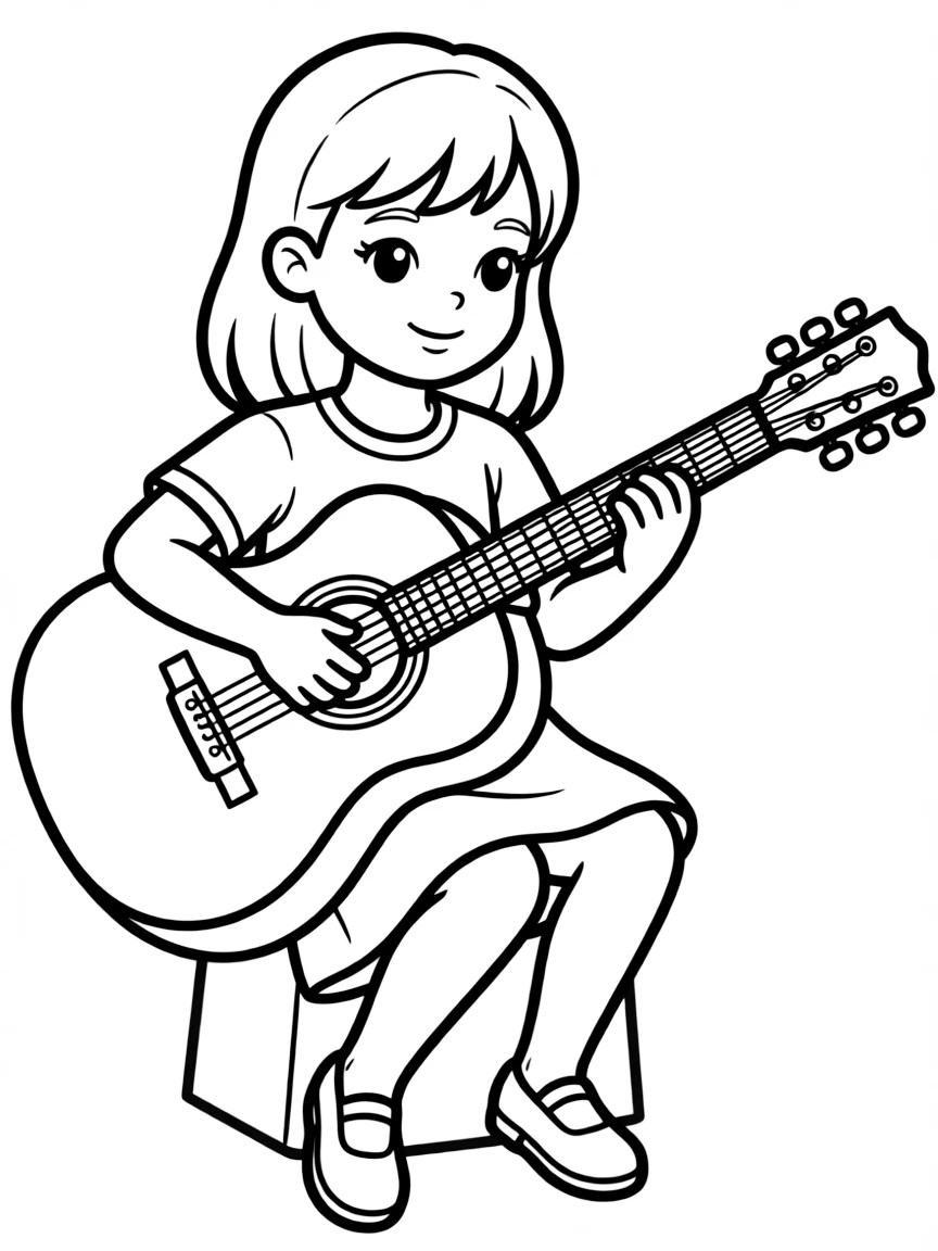 A female guitarist with detailed acoustic guitar and finger-picking position