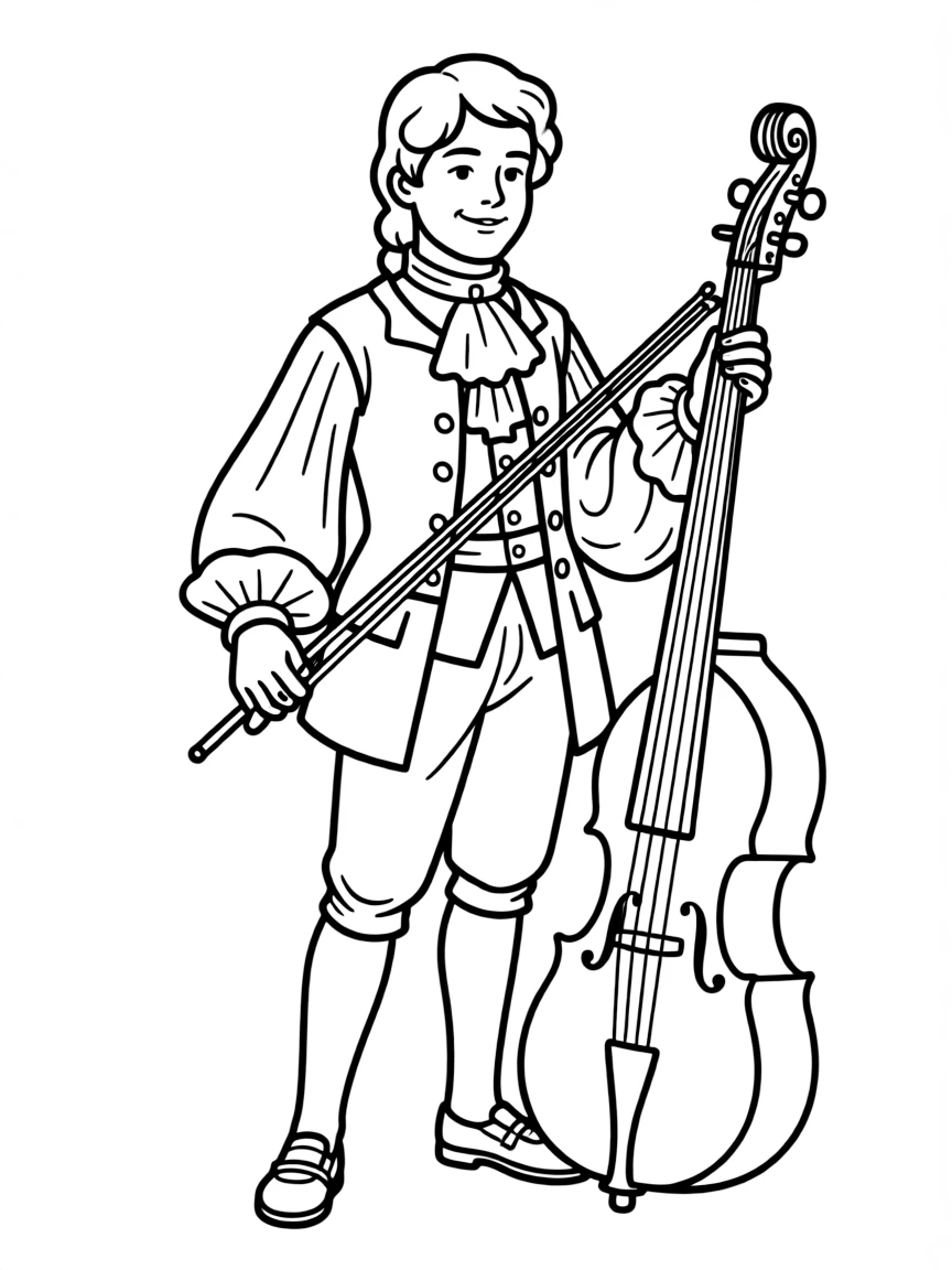A viola da gamba player in historical costume with period instrument