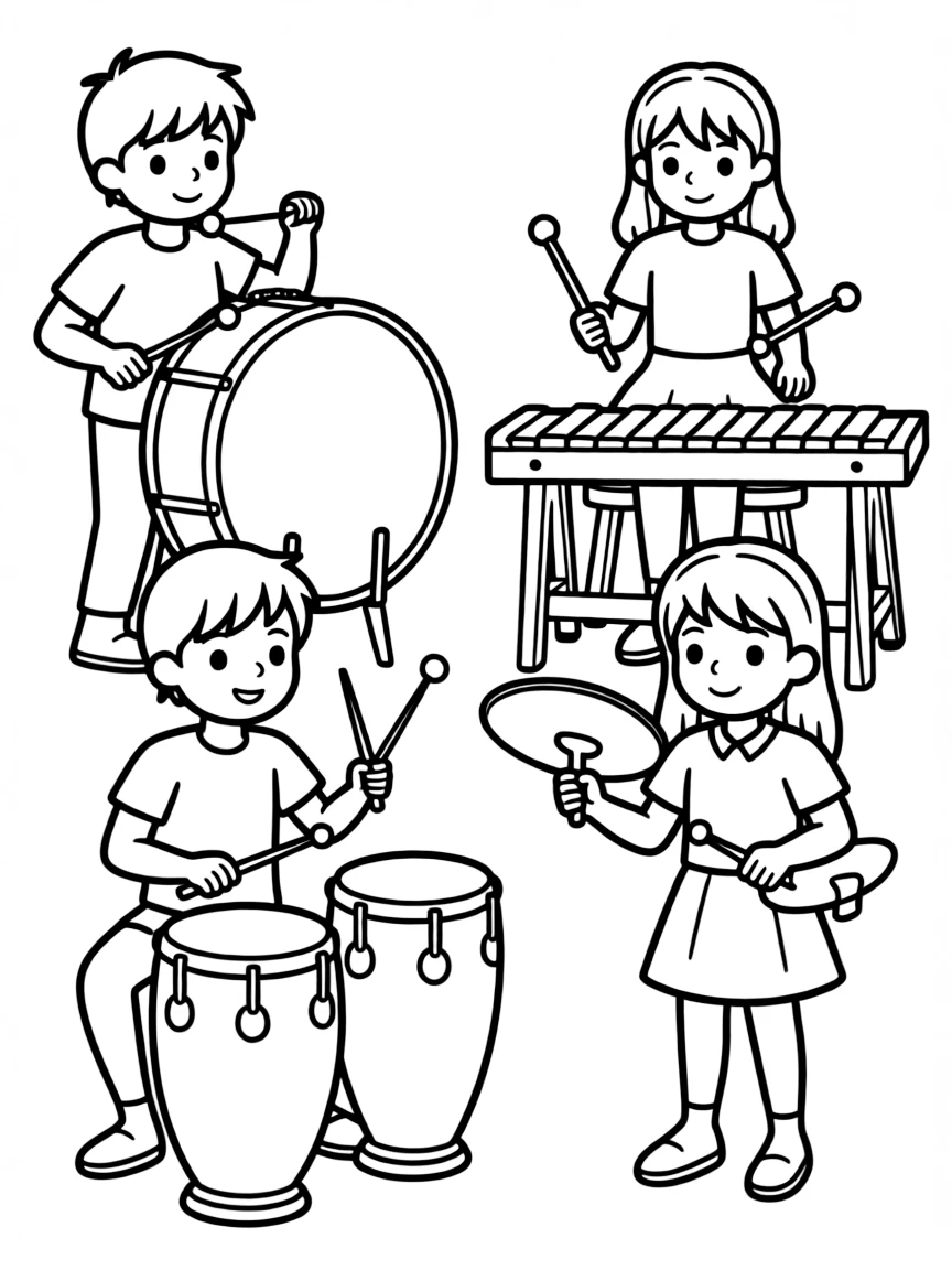 A percussion ensemble with varied instruments and mallets