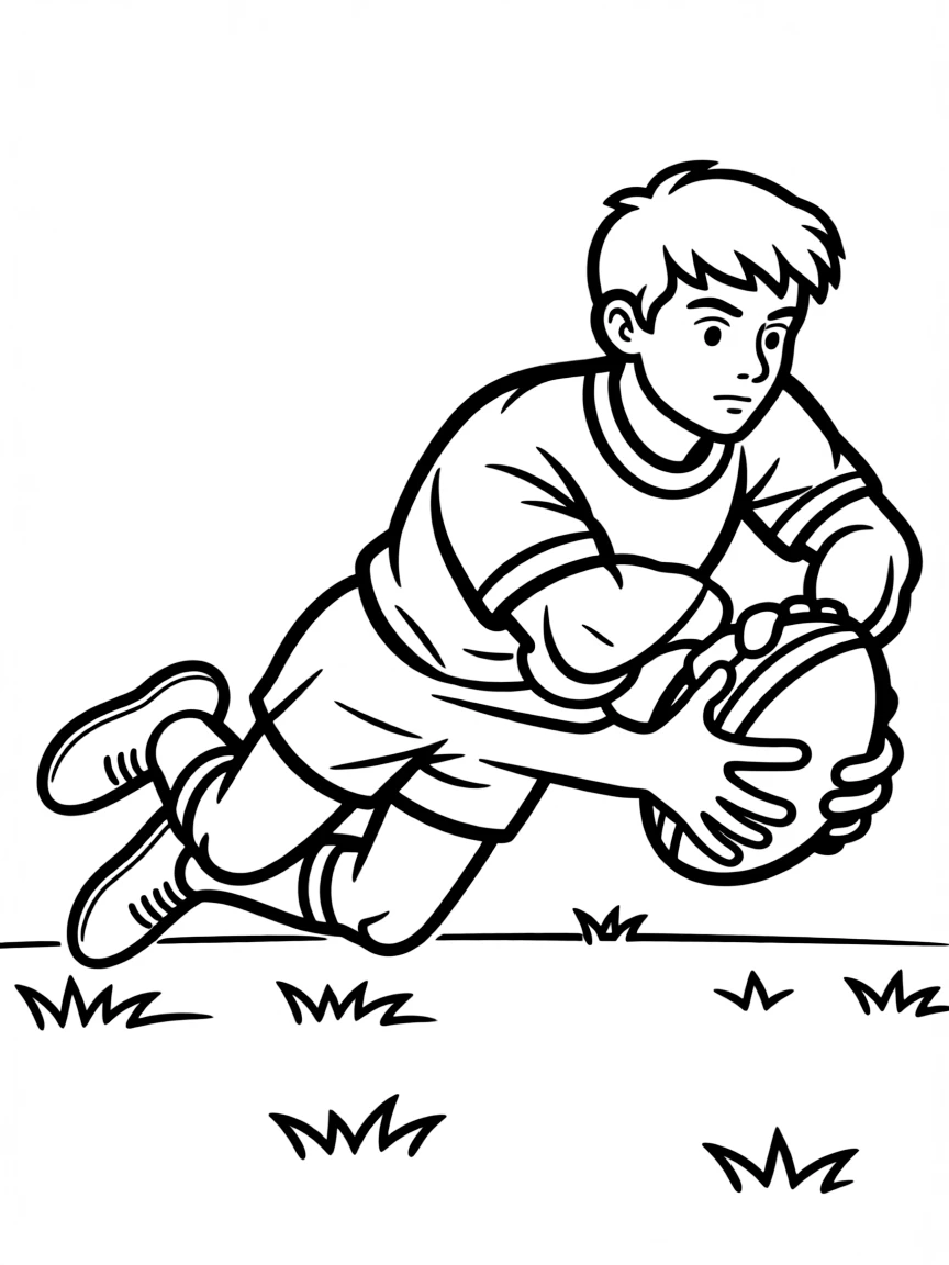 A rugby player diving for the try line with ball secured
