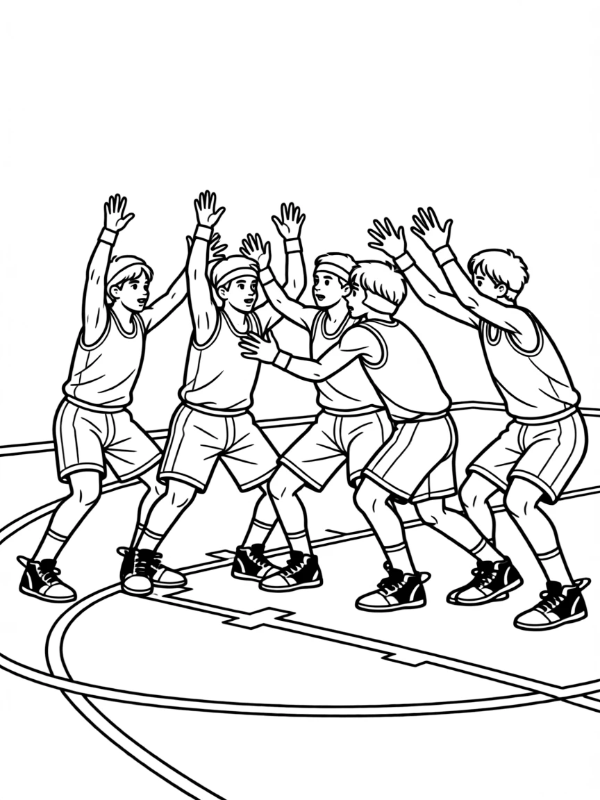 A basketball team in defensive formation with individual player details