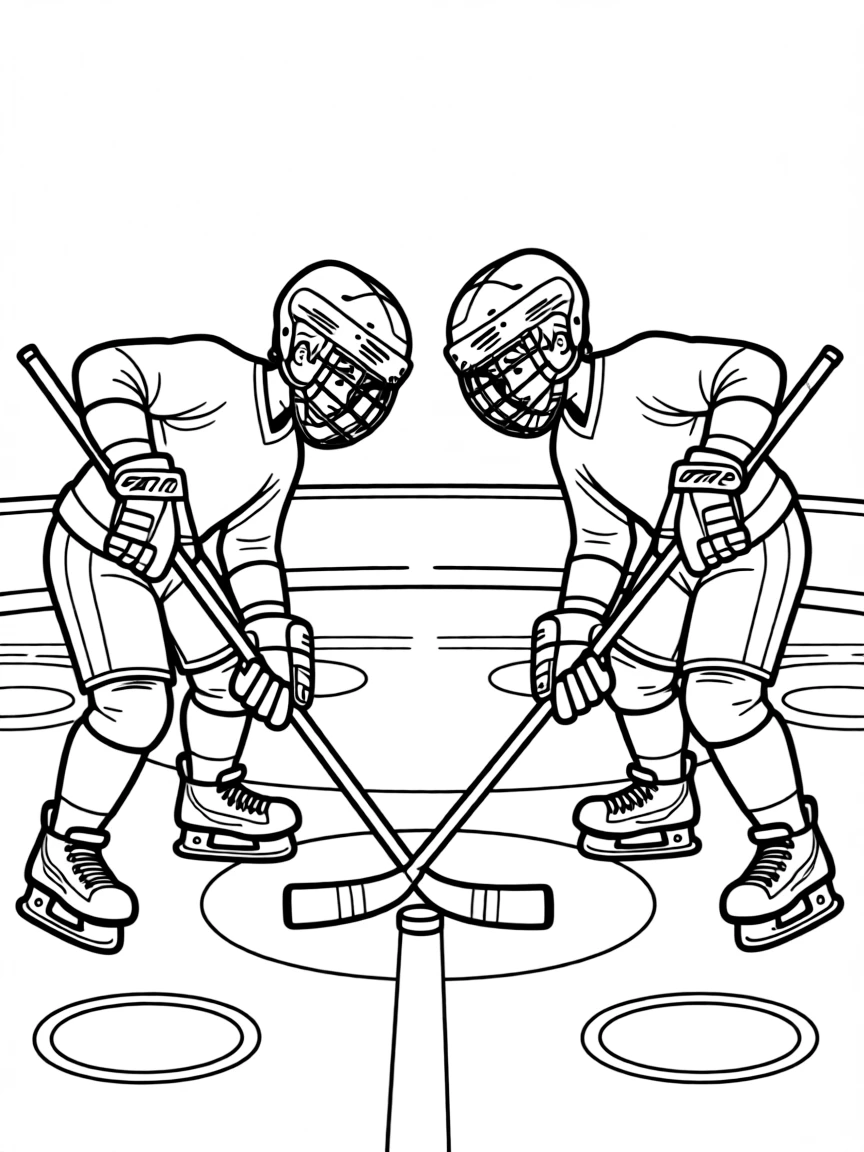 A hockey face-off with detailed stick placement and stance