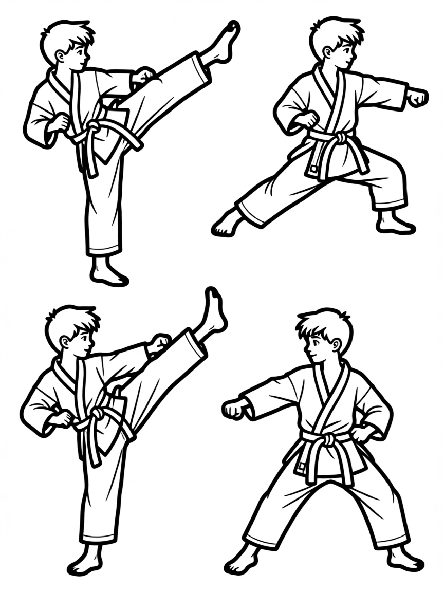 A karate kata demonstration with sequential movement positions
