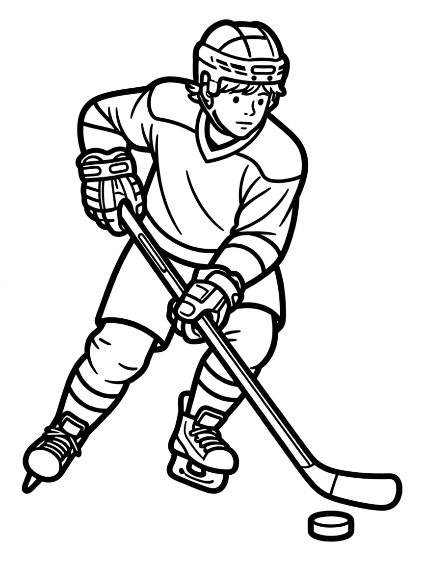 A hockey forward stickhandling with detailed gloves and stick