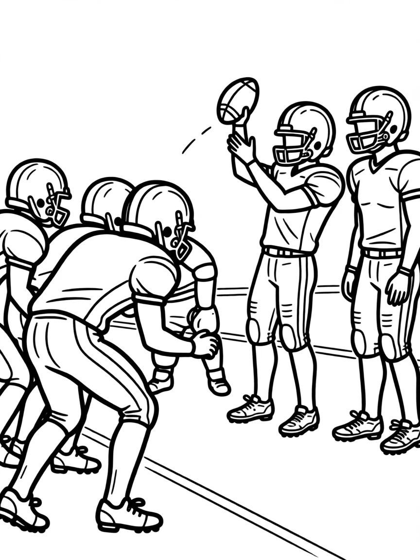 A football special teams unit in punt formation with details