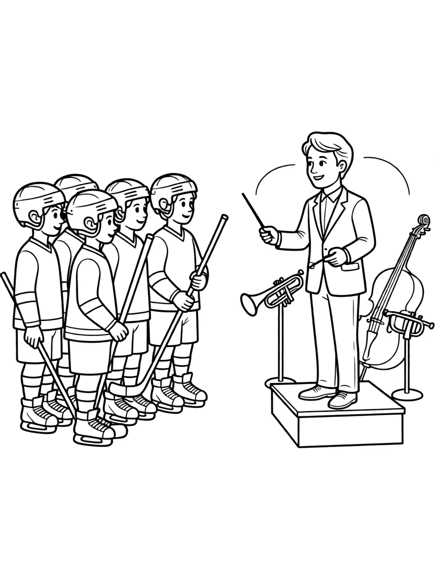 A hockey team and orchestra conductor comparing leadership styles