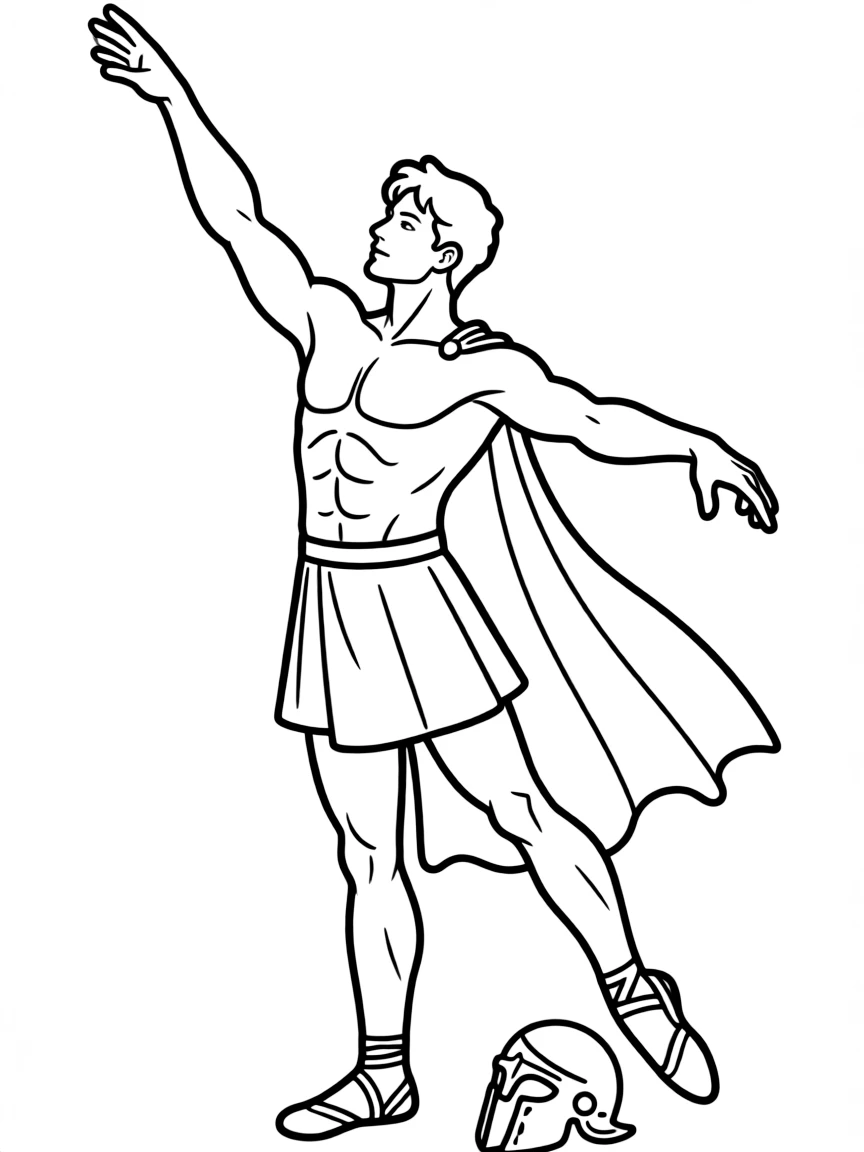 A male ballet dancer as Spartacus with detailed muscular definition and dramatic pose