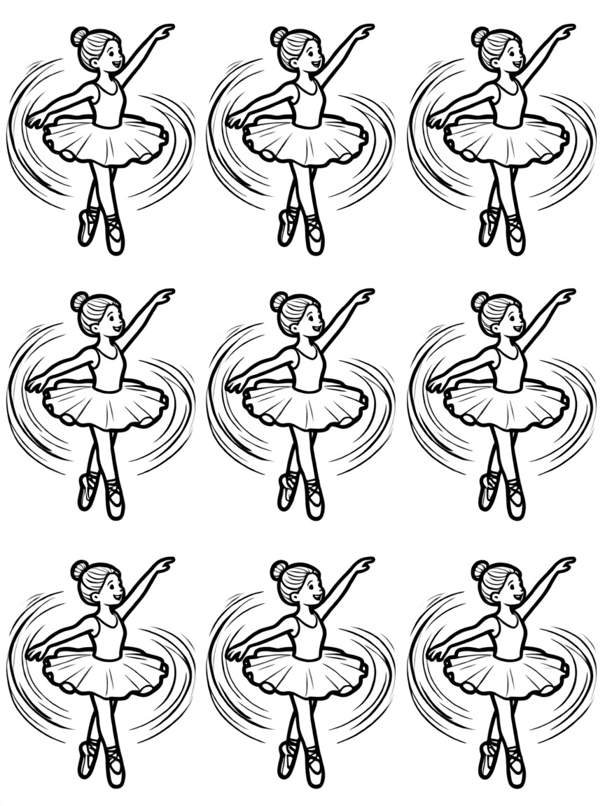 A ballerina performing thirty-two fouettés with motion trails showing the turns