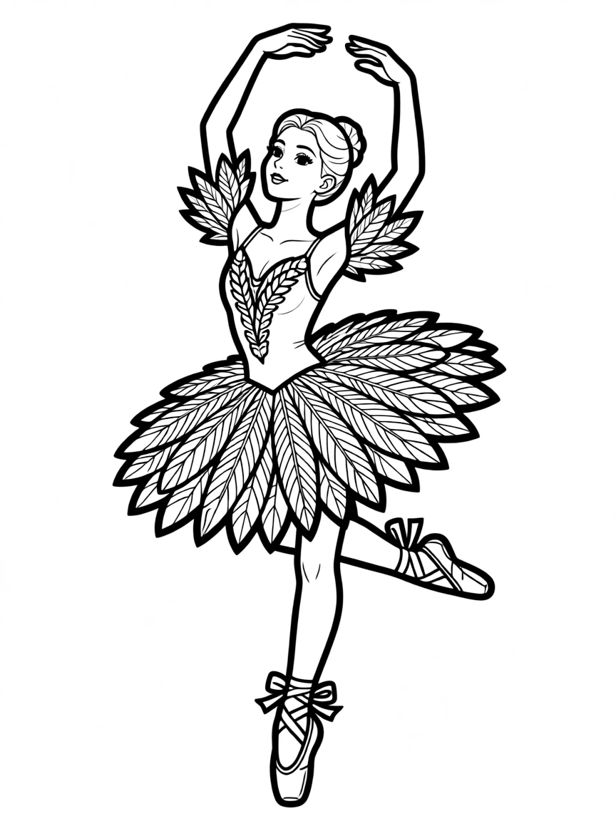 A ballet dancer as a dying swan with every feather detailed in the costume