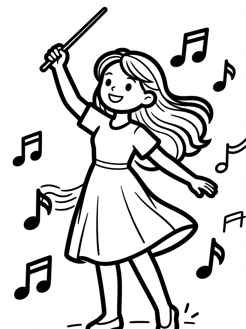 A female conductor with flowing hair and dramatic baton movement