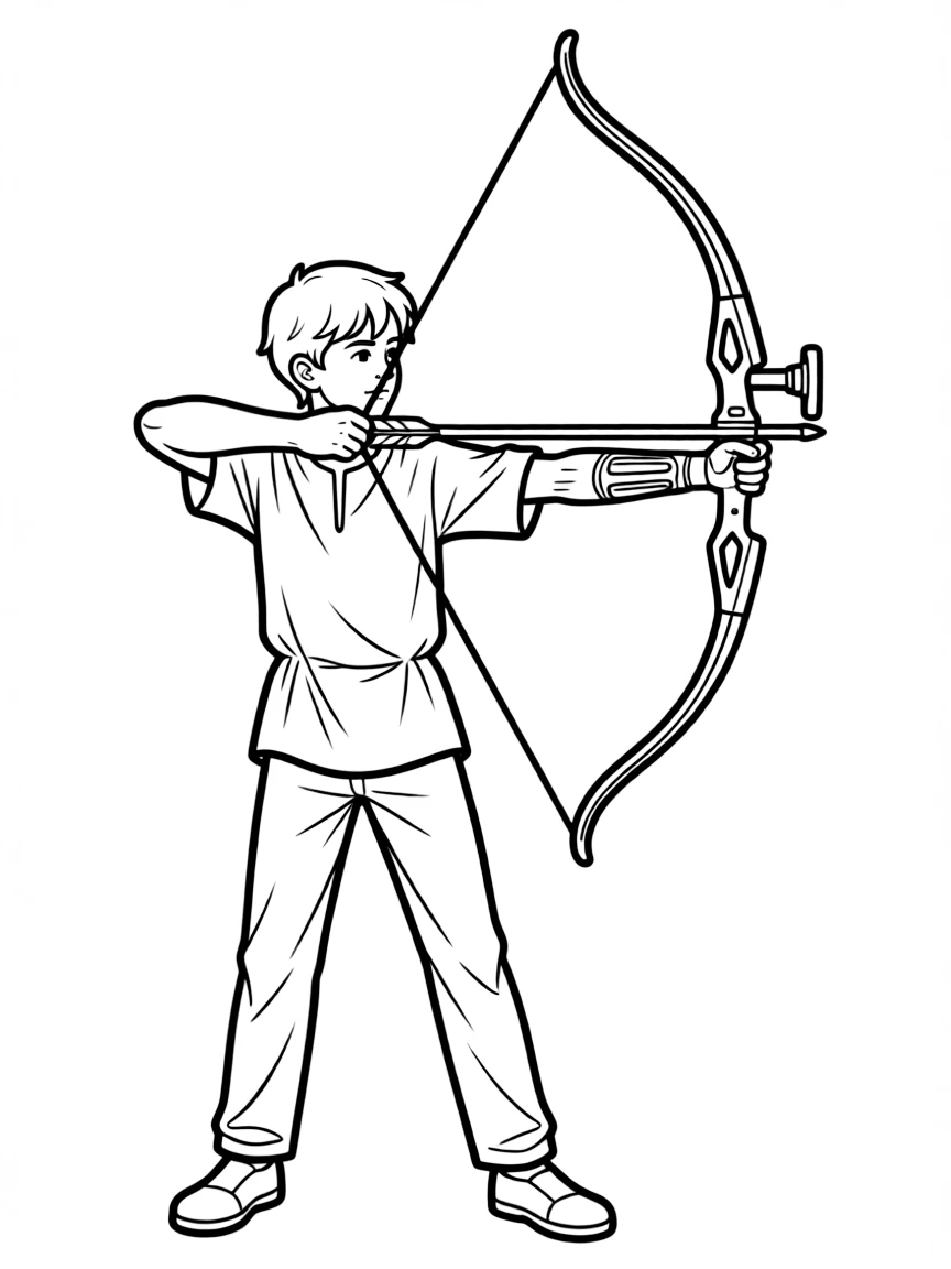 An archer at full draw with detailed bow mechanics and stance
