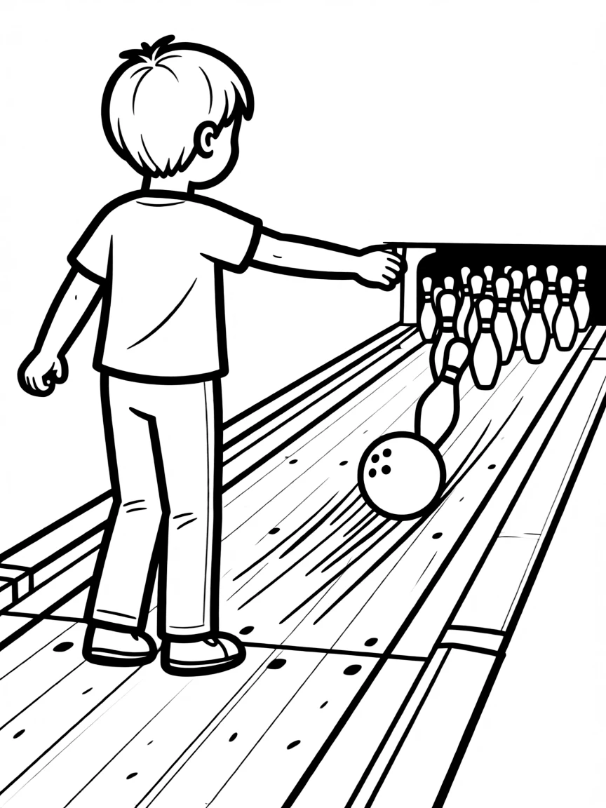 A bowling perfect form with detailed lane and pin action