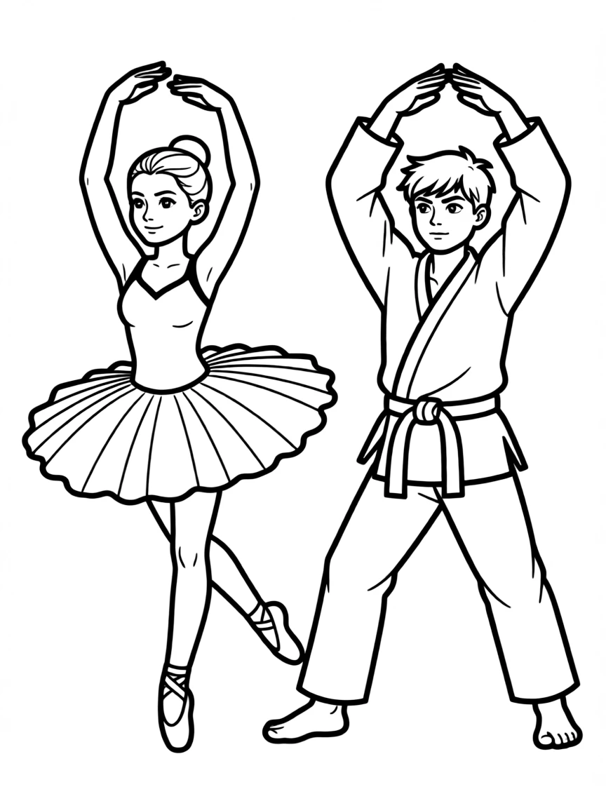 A dancer and martial artist in identical pose showing different contexts